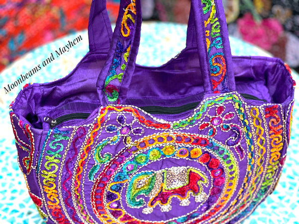 AMETHYST PURPLE SHAMBALA BOHEMIAN SHOULDER BAG - MoonbeamsandMayhem