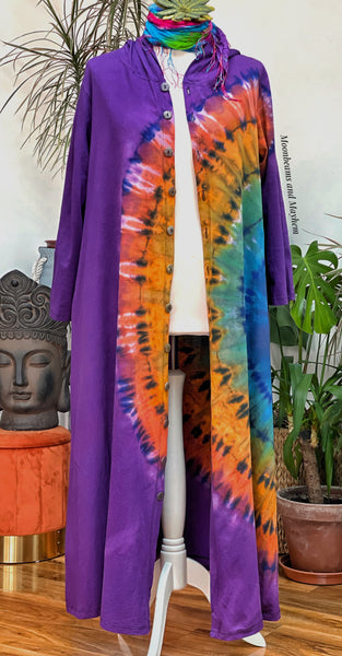 WICKED WILD CHILD PURPLE TIE DYE OVERCOAT M / L / XL - MoonbeamsandMayhem