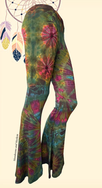 WILD CHILD GREEN TIE DYE BELL BOTTOM LEGGINGS (SIZE 10 - 14 / REG LEG ) - MoonbeamsandMayhem