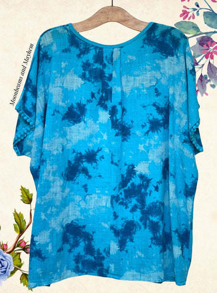 ENCHANTING TURQUOISE COTTON TIE DYE LAGENLOOK TOP - MoonbeamsandMayhem