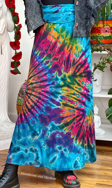 WILD CHILD AZURA BLUE LONG TIE DYE SKIRT SIZE REG / XL - MoonbeamsandMayhem