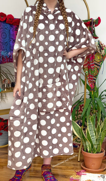 SPOTTY MOCHA GREY LONG SNUGGLE HOODIE - MoonbeamsandMayhem