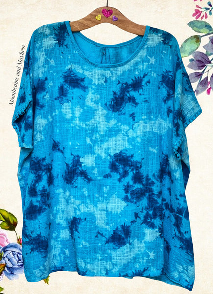 ENCHANTING TURQUOISE COTTON TIE DYE LAGENLOOK TOP - MoonbeamsandMayhem