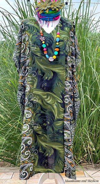 GREEN MEHNDI TIE DYE KAFTAN / REG - PLUS SIZE - MoonbeamsandMayhem