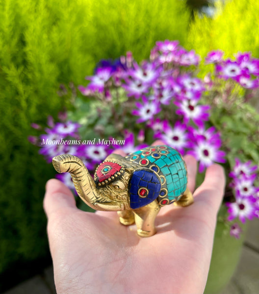 SMALL GOOD LUCK MOSAIC AND BRASS ELEPHANT - MoonbeamsandMayhem