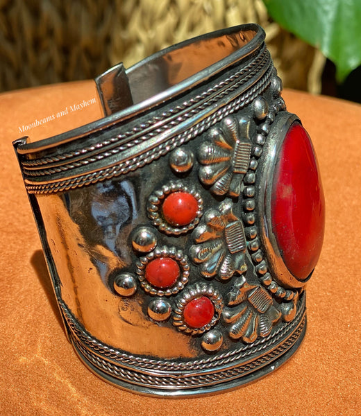 BEAUTIFUL RED BOHEMIAN CUFF / BRACELET  XL - MoonbeamsandMayhem