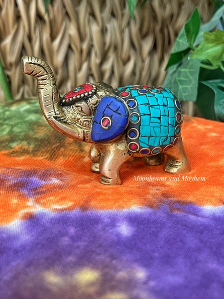 SMALL GOOD LUCK MOSAIC AND BRASS ELEPHANT - MoonbeamsandMayhem