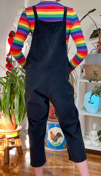 MIDNIGHT BLACK NEEDLECORD DOLLY DUNGAREES UK SIZE 10-16 - MoonbeamsandMayhem