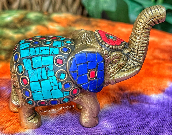 SMALL GOOD LUCK MOSAIC AND BRASS ELEPHANT - MoonbeamsandMayhem