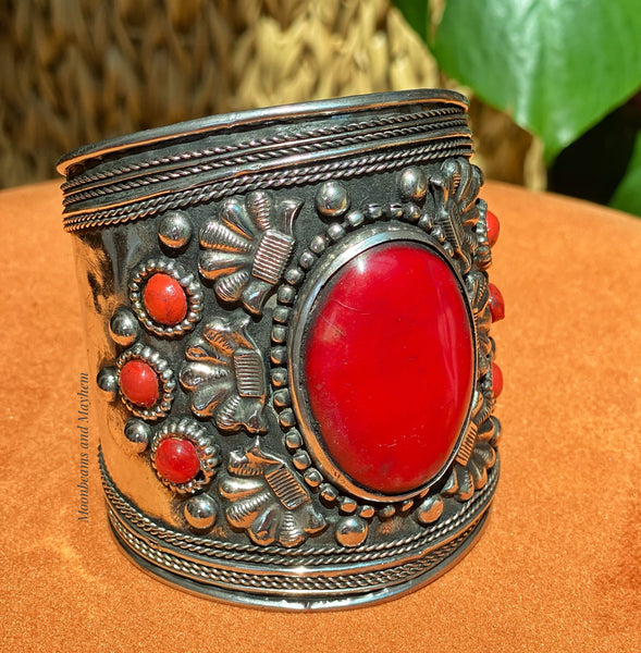 BEAUTIFUL RED BOHEMIAN CUFF / BRACELET  XL - MoonbeamsandMayhem