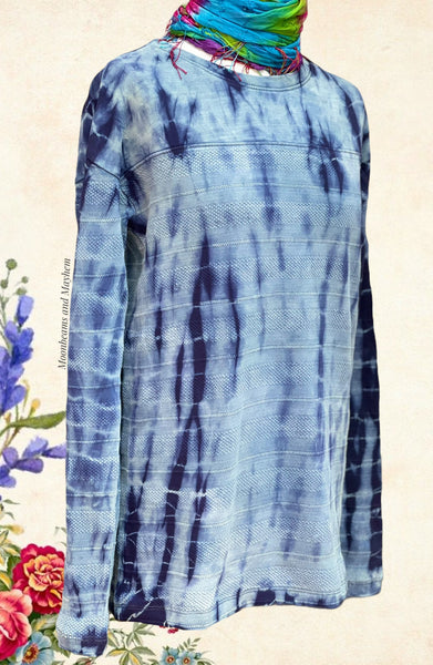 DENIM BLUE LADIES COTTON TIE DYE TOP / JUMPER S - XL - MoonbeamsandMayhem