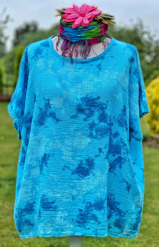 ENCHANTING TURQUOISE COTTON TIE DYE LAGENLOOK TOP - MoonbeamsandMayhem