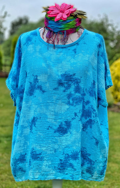 ENCHANTING TURQUOISE COTTON TIE DYE LAGENLOOK TOP - MoonbeamsandMayhem