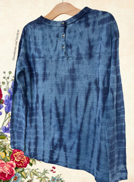 DENIM BLUE LADIES COTTON TIE DYE TOP / JUMPER S - XL - MoonbeamsandMayhem
