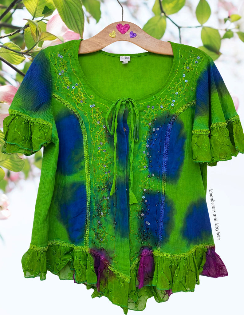 STRIKING WILD GREEN KAYSHA BLOUSE M / L - MoonbeamsandMayhem