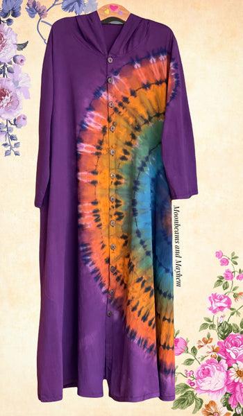 WICKED WILD CHILD PURPLE TIE DYE OVERCOAT M / L / XL - MoonbeamsandMayhem