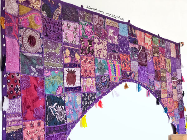 EXQUISITE LARGE PURPLE BED / WINDOW TORAN / BANDHANWAR / VALANCE - MoonbeamsandMayhem