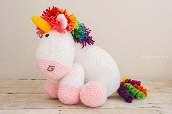 Adorable Rainbow Unicorn Crochet Tutorial Via 'ONE DOG WOOF'