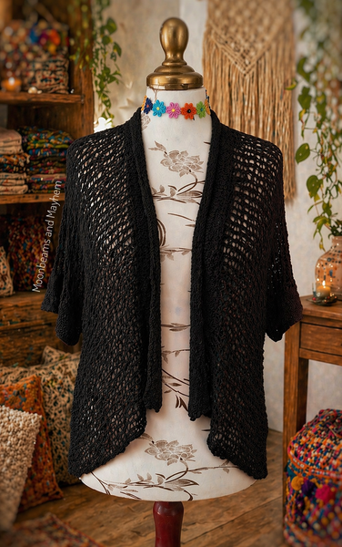 BLACK LOOSE WEAVE KIMONO
