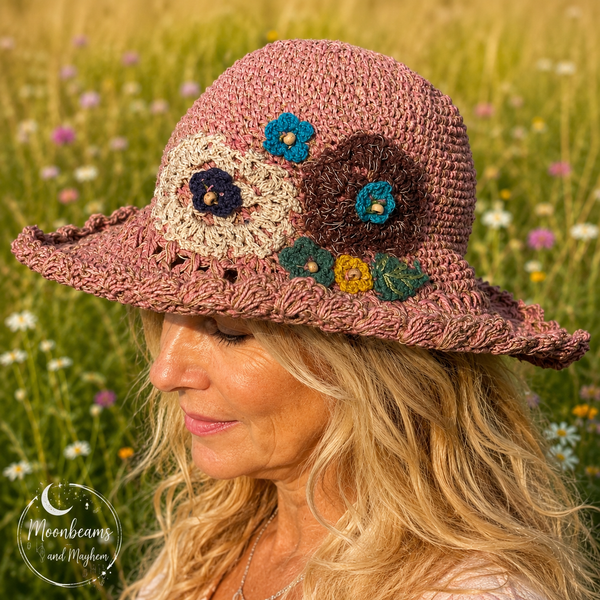 DUSKY PINK BLOSSOM CROCHET HAT