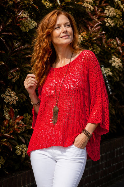 LOOSE WEAVE FIREBIRD RED PULLOVER