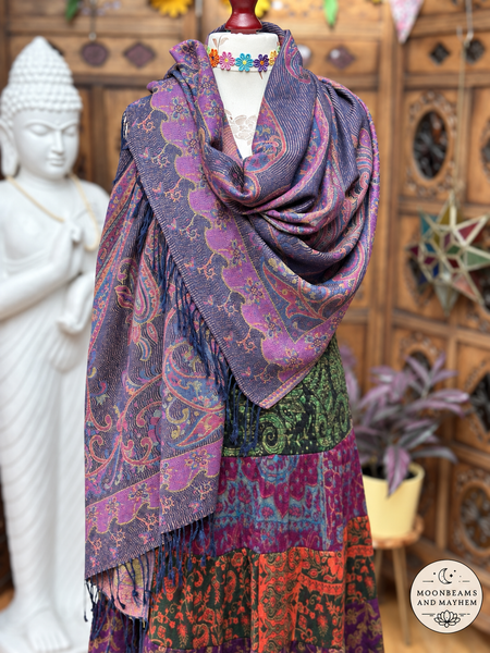 MIDNIGHT BLOOM PAISLEY TASSEL SCARF