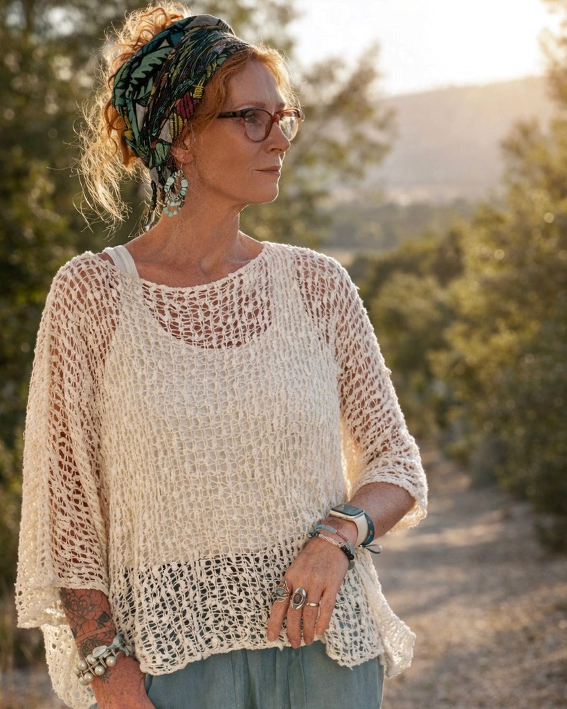 LOOSE WEAVE EARTHBOUND WHITE PULLOVER - MoonbeamsandMayhem