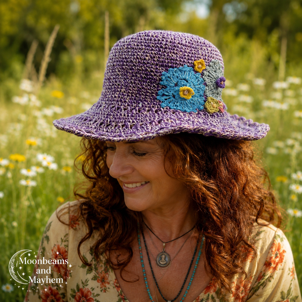 PURPLE BLOSSOM CROCHET HAT