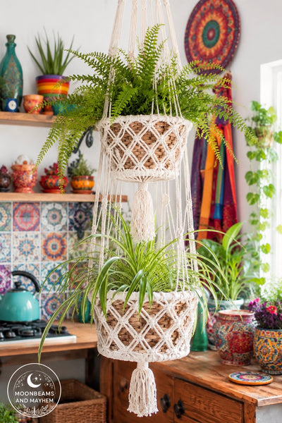 DOUBLE MACRAME PLANT HANGER - MoonbeamsandMayhem