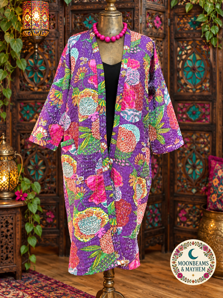 VIOLET MOON GARDEN KANTHA DUSTER COAT