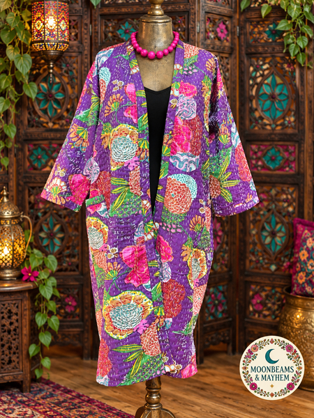 VIOLET MOON GARDEN KANTHA DUSTER COAT