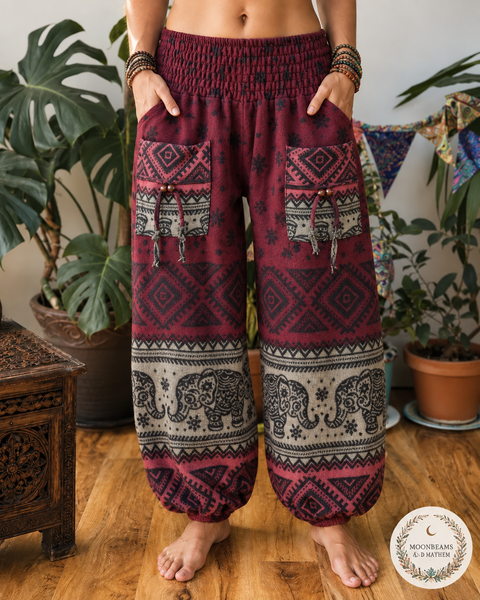 FREE SPIRIT ELEPHANT FLEECE HAREM TROUSERS