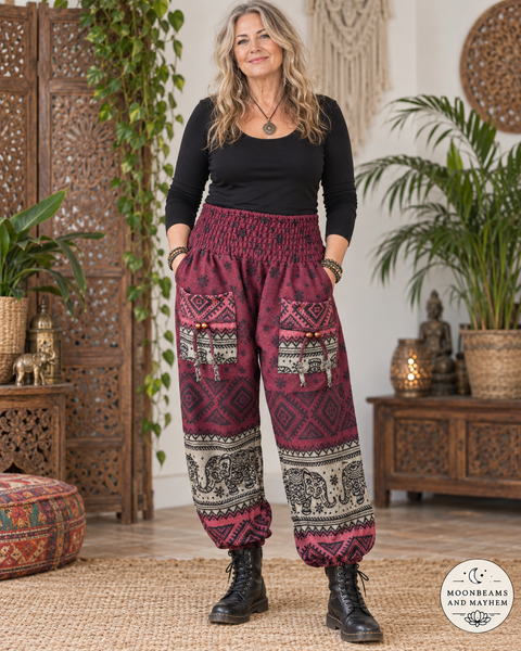 FREE SPIRIT ELEPHANT FLEECE HAREM TROUSERS