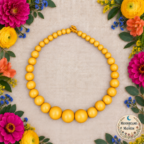 JOYFUL SOUL WOODEN BEADED NECKLACE - MUSTARD YELLOW