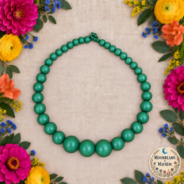 JOYFUL SOUL WOODEN BEADED NECKLACE - LEAFY GREEN
