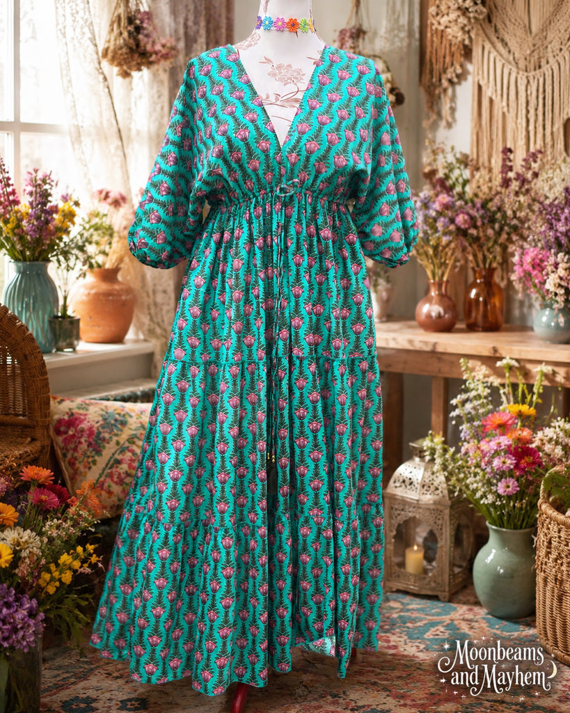 LOTUS LANE SEA GLASS GREEN DRESS - MoonbeamsandMayhem