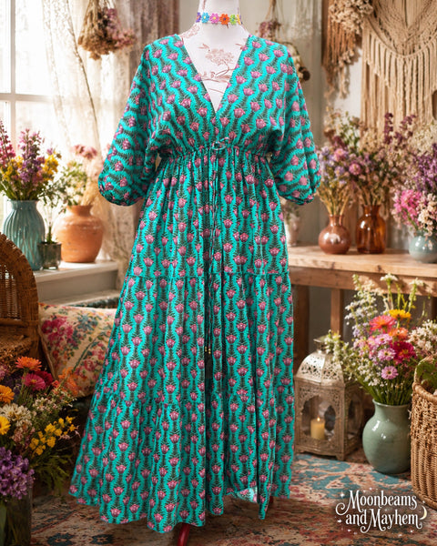 LOTUS LANE SEA GLASS GREEN DRESS