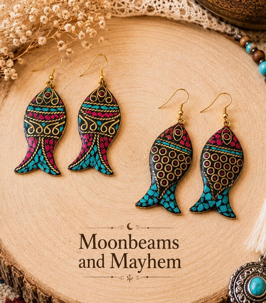 INDIAN MOSAIC EARRINGS x 2