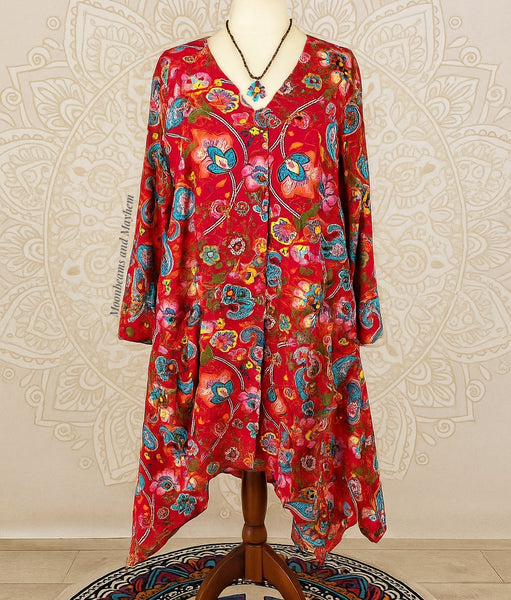 PAINTED PEONY ART TUNIC/DRESS S529