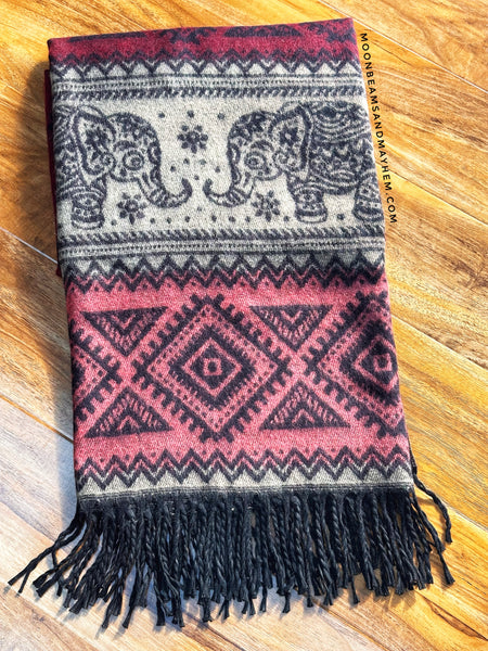 BORDEAUX MIX INDIAN ELEPHANT BLANKET WRAP / SHAWL