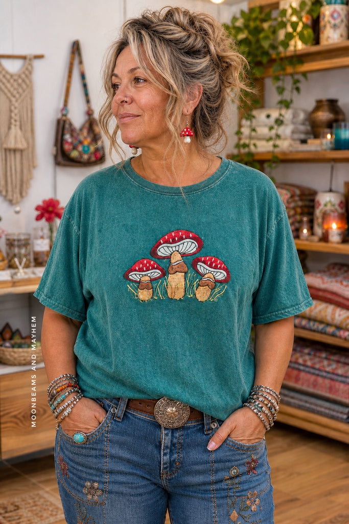 MYSTIC MUSHROOM EMBROIDERED TEE - MoonbeamsandMayhem