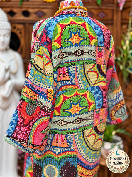 SAFFRON SOUL PATCHWORK KANTHA COAT (OF10) 12-18 UK - MoonbeamsandMayhem
