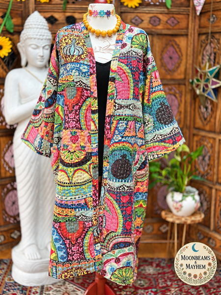 SAFFRON SOUL PATCHWORK KANTHA COAT (OF10) 12-18 UK - MoonbeamsandMayhem