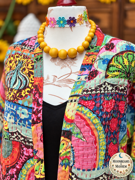 SAFFRON SOUL PATCHWORK KANTHA COAT (OF10) 12-18 UK - MoonbeamsandMayhem
