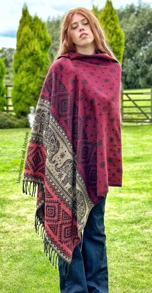 BORDEAUX MIX INDIAN ELEPHANT BLANKET WRAP / SHAWL