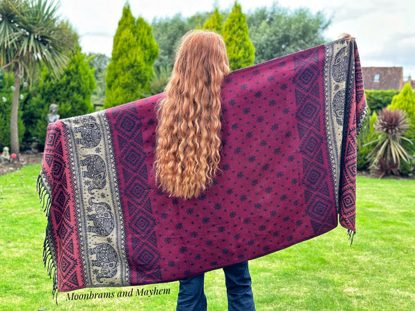 BORDEAUX MIX INDIAN ELEPHANT BLANKET WRAP / SHAWL