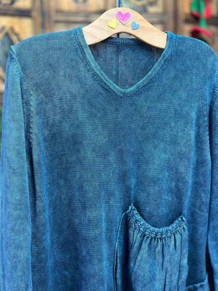 PETROL BLUE  COTTON ART JUMPER