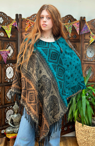 INDIAN JADE ELEPHANT HOODED PONCHO