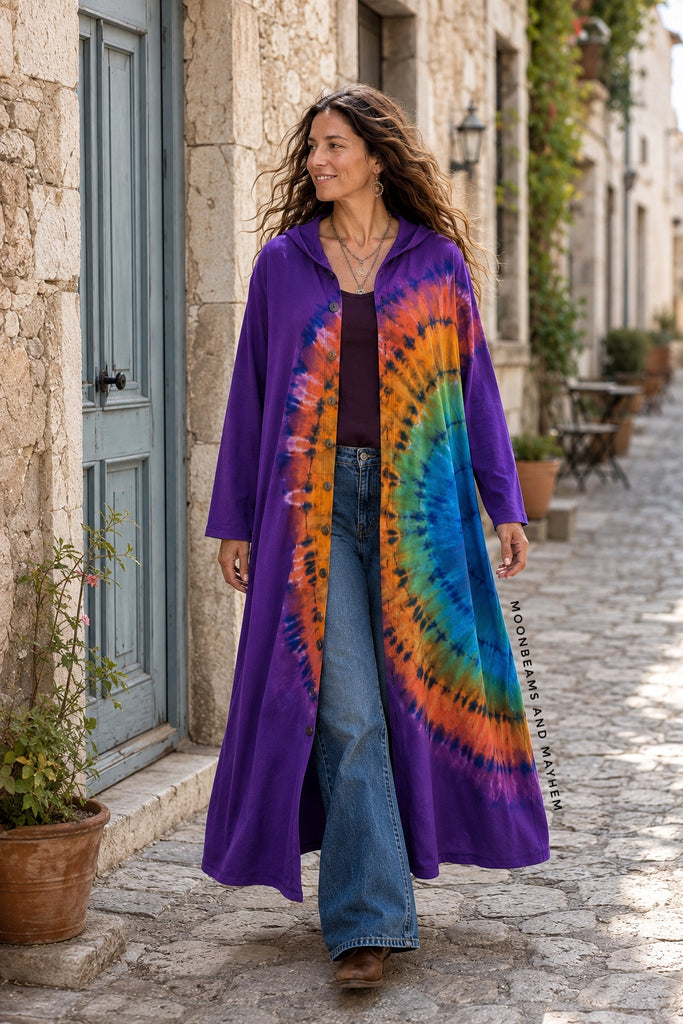 AMETHYST TIE DYE  DUSTER COAT - MoonbeamsandMayhem