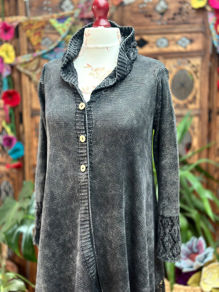 STRIKING ASYMMETRICAL BLACK COTTON CARDIGAN